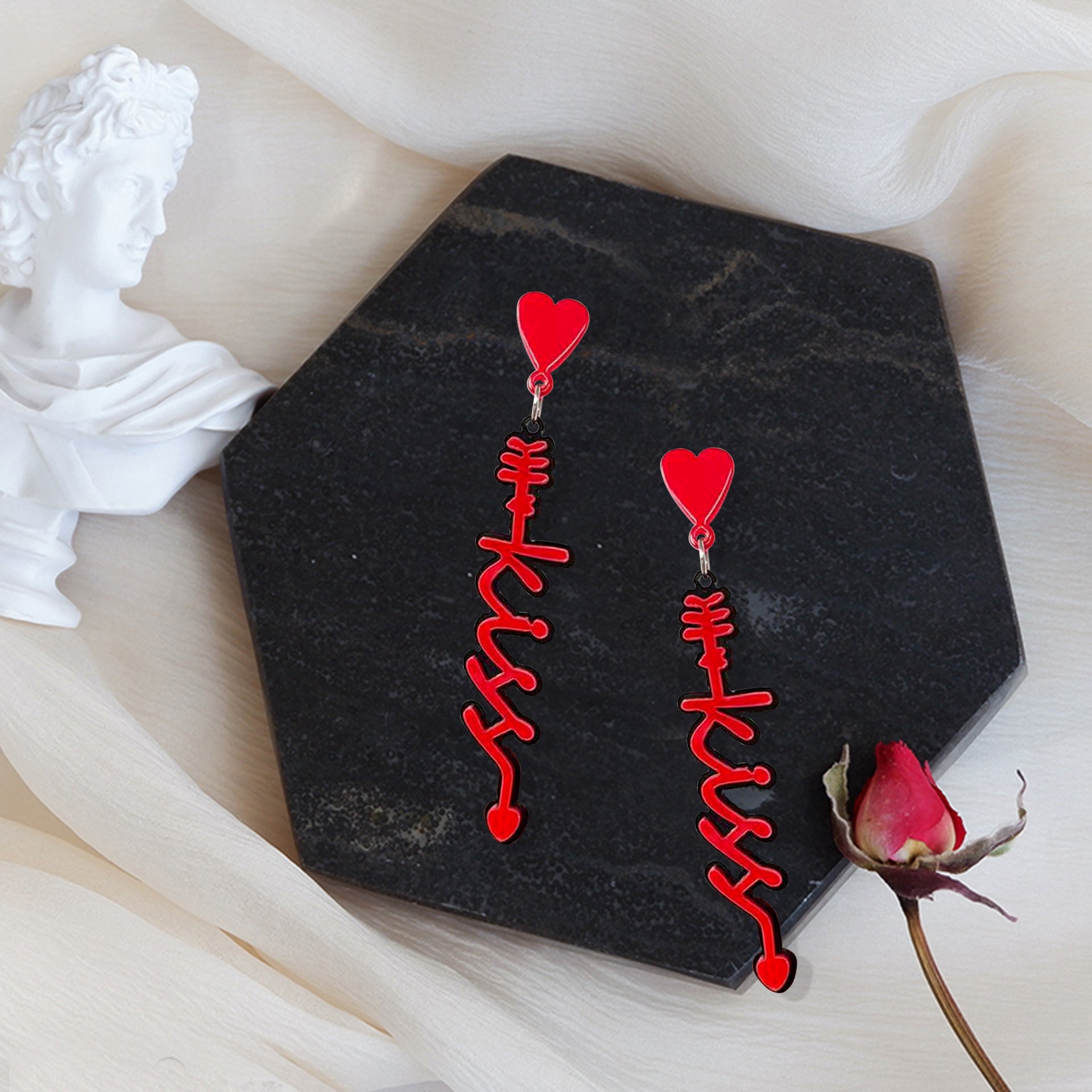 Wholesale Valentine's Day Fashion Red Acrylic Heart Letter Earrings